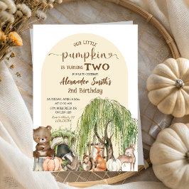 Invitación Beige Woodland Animales Pequeños Calabaza Cumpleañ