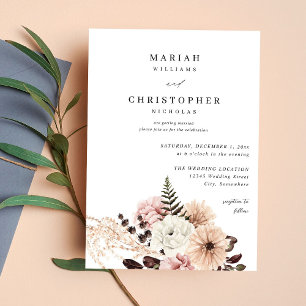 Invitación Beige y Boda floral rosada de Rubor