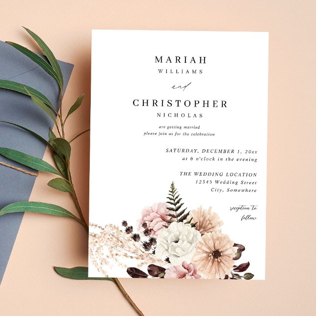 Invitación Beige y Boda floral rosada de Rubor (Subido por el creador)