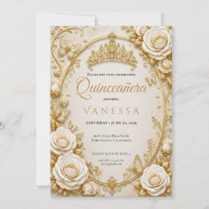 Invitación Beige y Dorada de Quinceañera