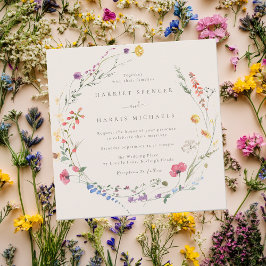 Invitación Beige y flores silvestres coloridas todas las esta