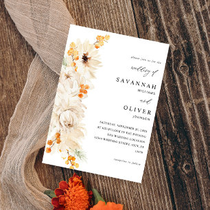 Invitación Beige y Naranja Boda floral