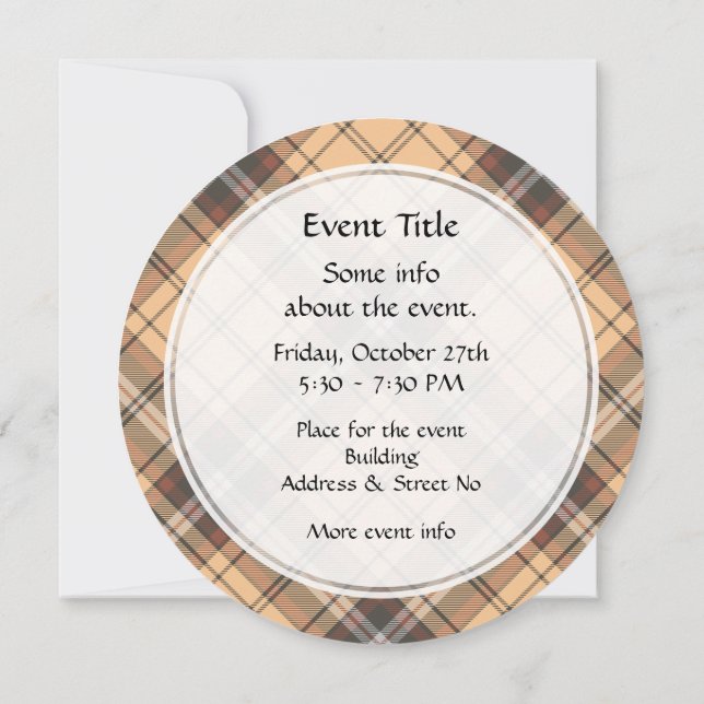 Invitación Beige y tartán marrón (Reverso)