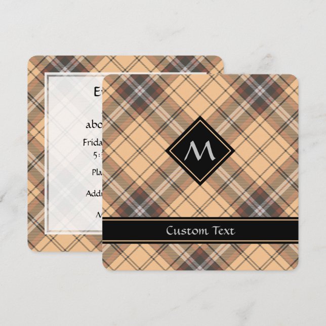 Invitación Beige y tartán marrón (Anverso / Reverso)
