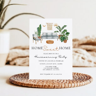 Invitación Beige y verde nuevo hogar vivo Fiesta de Calentami