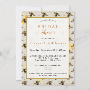 Invitación Beis Gold Honeycomb Bridal Shower