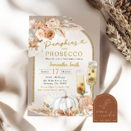Invitación Beis Ivory Boho Calabaza y Prosecco Ducha Bridal