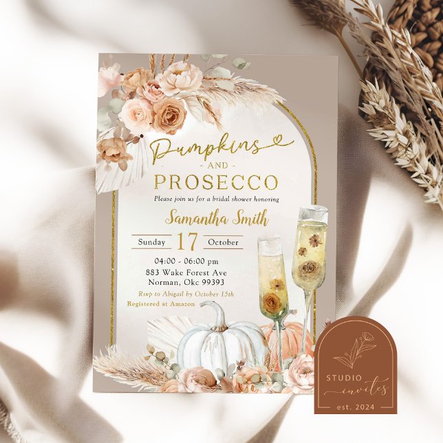 Invitación Beis Ivory Boho Calabaza y Prosecco Ducha Bridal (Subido por el creador)