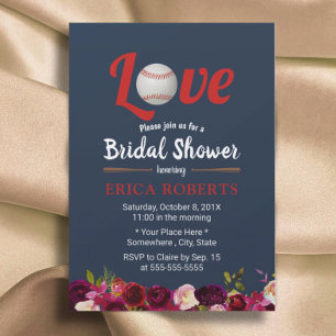 Invitación Béisbol Amor Borgoña Floral Marina Ducha Bridal