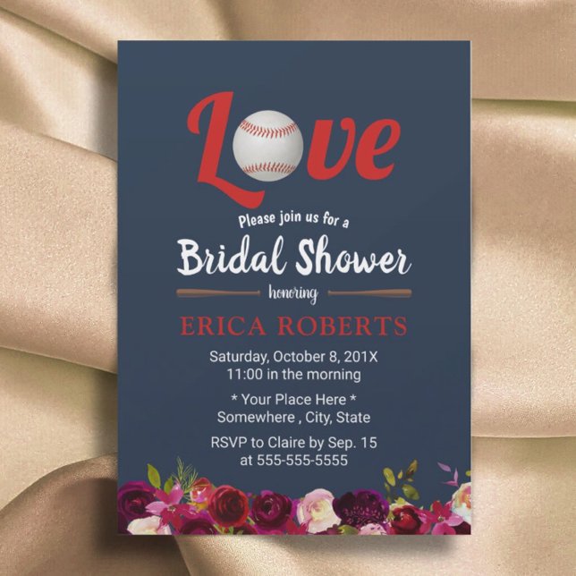 Invitación Béisbol Amor Borgoña Floral Marina Ducha Bridal (Subido por el creador)
