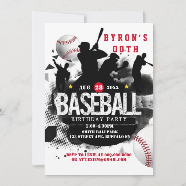 Invitación Béisbol Añadir fiesta de cumpleaños de fotos (Anverso)