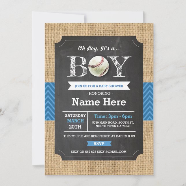 Invitación Beisbol Blue Boy Baby Shower Sports Invite (Anverso)