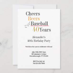 Invitación Béisbol Cheers and Beers 40.º Fiesta de cumpleaños