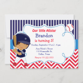 Invitación Béisbol Cute niño afroamericano cumpleaños
