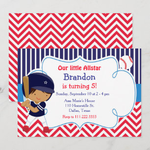 Invitación Béisbol Cute niño afroamericano cumpleaños