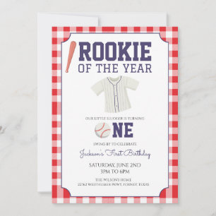 Invitación Béisbol de cuadros Cumpleaños número 1