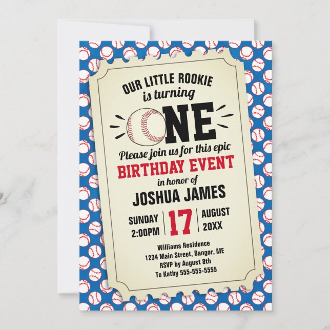 Invitación Béisbol deportivo pequeño boleto Rookie azul (Anverso)