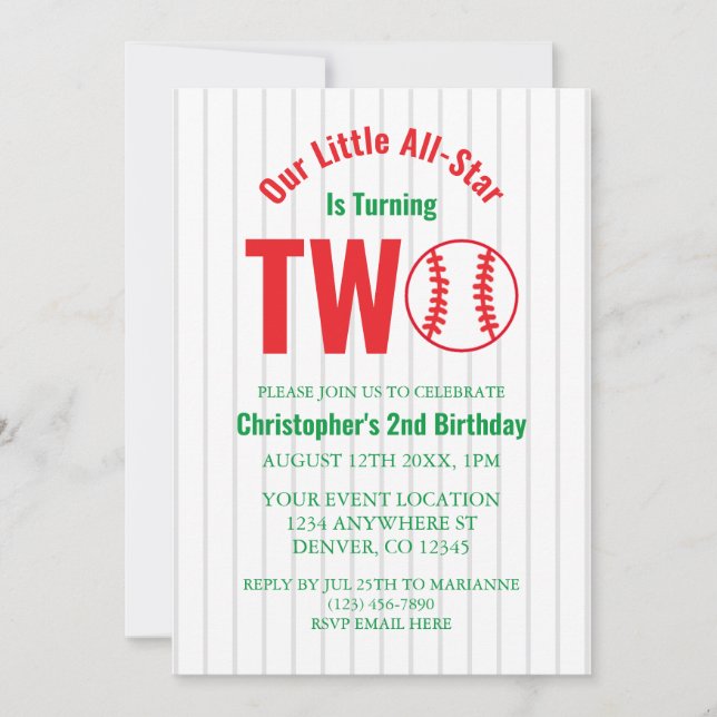 Invitación Béisbol Estelar Cumpleaños 2 (Anverso)