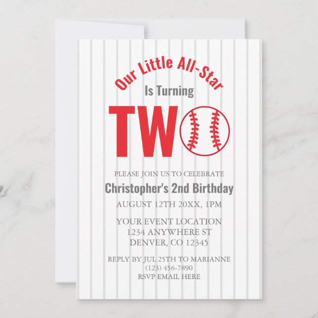 Invitación Béisbol Estrellas Cumpleaños 2 (Anverso)