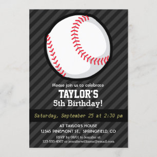 Invitación Béisbol; franjas grises negras y oscuras