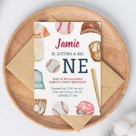Invitación Béisbol Gran Un Niño Primer Cumpleaños