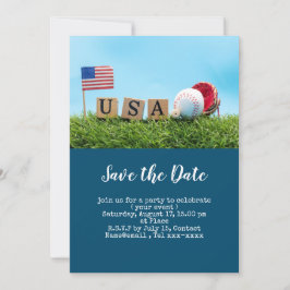 Invitación Béisbol guarda la fecha con la bandera de América 