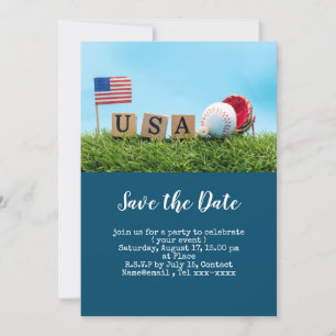 Invitación Béisbol guarda la fecha con la bandera de América