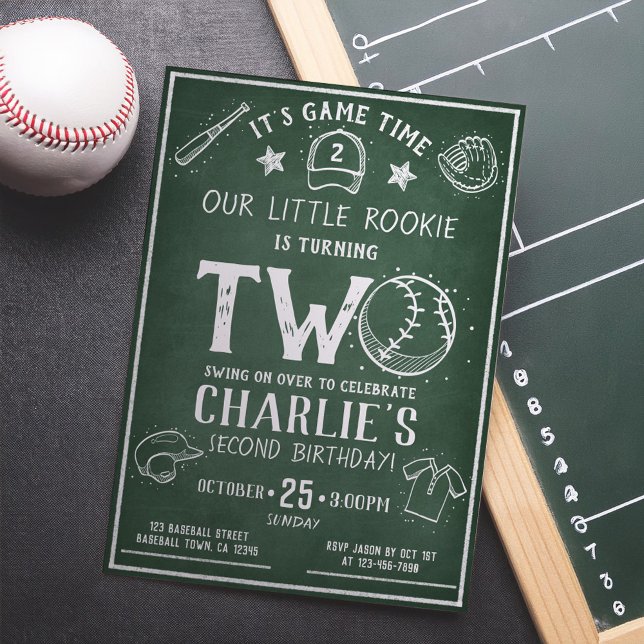 Invitación Béisbol moderno de Chalkboard All Star 2º cumpleañ (Subido por el creador)
