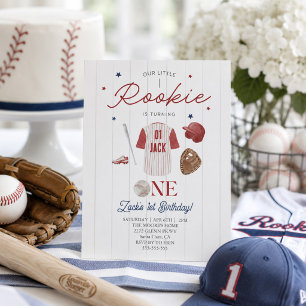Invitación Béisbol Novato Nombre Personalizado Cumpleaños 1 N