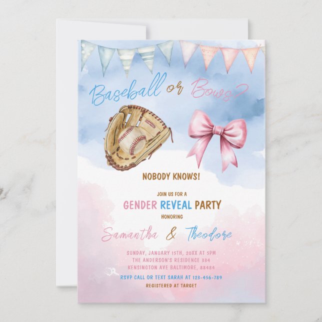 Invitación Béisbol o arrebatos: su Fiesta de revelación de gé (Anverso)