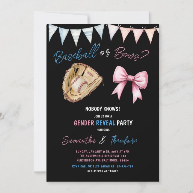 Invitación Béisbol o vacas Fiesta de revelación de sexo de ni (Anverso)
