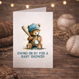 Invitación Béisbol Oso Niño Pequeño Slugger Ducha de Bebé