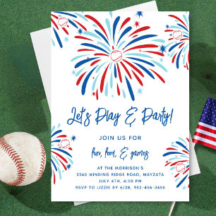 Invitación Béisbol patriótico y fuegos artificiales 4 de juli