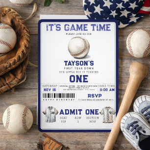 Invitación Béisbol Primer Año Abajo 1er Cumpleaños