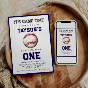Invitación Béisbol Primer Año Abajo Primer Cumpleaños