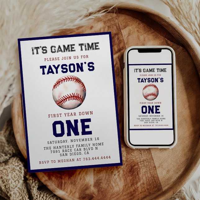 Invitación Béisbol Primer Año Abajo Primer Cumpleaños (Subido por el creador)