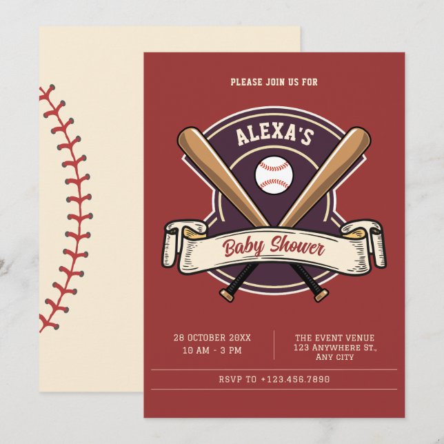 Invitación Béisbol retro vintage ducha de bebé (Anverso / Reverso)