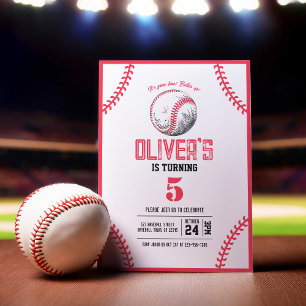 Invitación Béisbol Rojo Vintage moderno Cumpleaños
