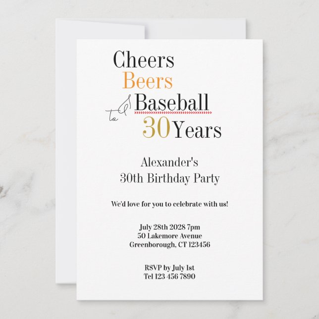 Invitación Béisbol: Salud y Cerveza: Fiesta de cumpleaños núm (Anverso)