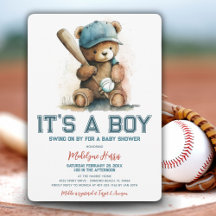 Béisbol Teddy Bear Watercolor Boy Baby Shower