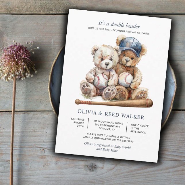Invitación Béisbol Teddy Bears Twins Baby Shower (Subido por el creador)