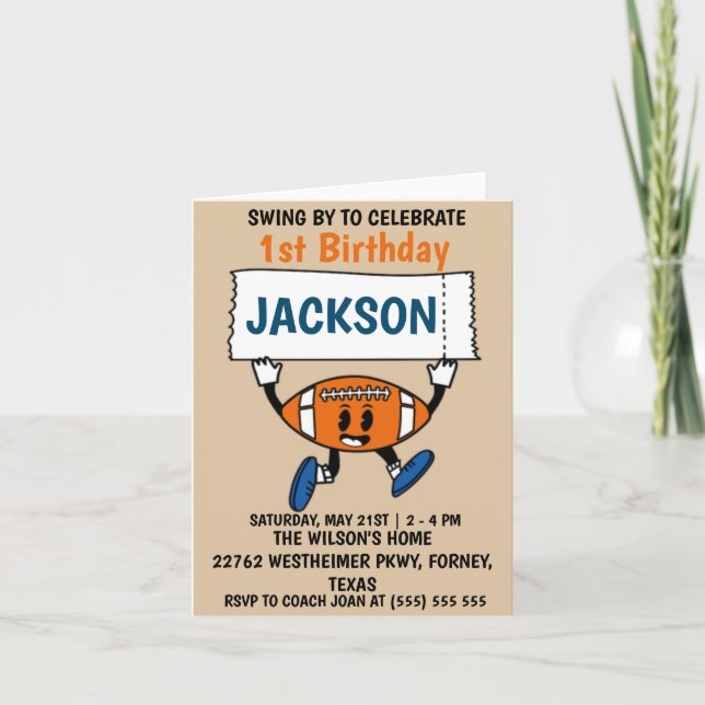 Invitación Béisbol Tema Deportivo de primer cumpleaños (Anverso)