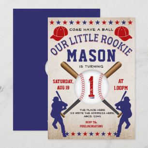 Invitación Béisbol vintage, deporte, cumpleaños de niño