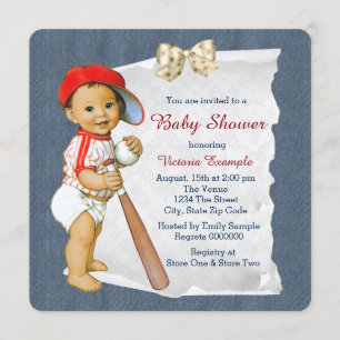 Invitación Béisbol y Denim Baby Boy Shower
