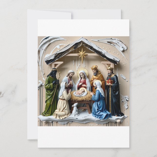 Invitación Belén pesebre, árbol magos (Anverso)