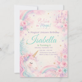 Invitación Believe In Magic Unicorn Invitation Editable