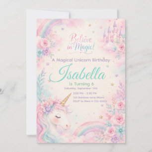 Invitación Believe In Magic Unicorn Invitation Editable