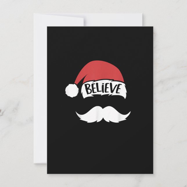 Invitación Believe Santa Hat White Mustache Xmas Funny Family (Anverso)