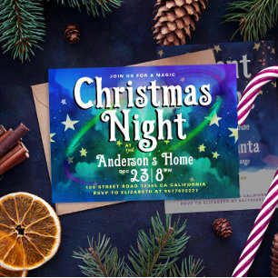 Invitación Belig In Magic Green Navidades Púrpura Fiesta Noct