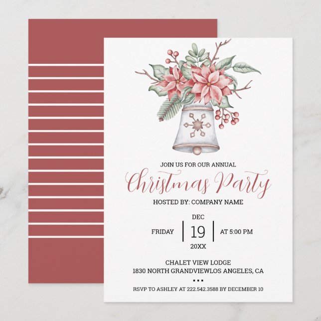 Invitación Bell de Navidades de acuarela (Anverso / Reverso)